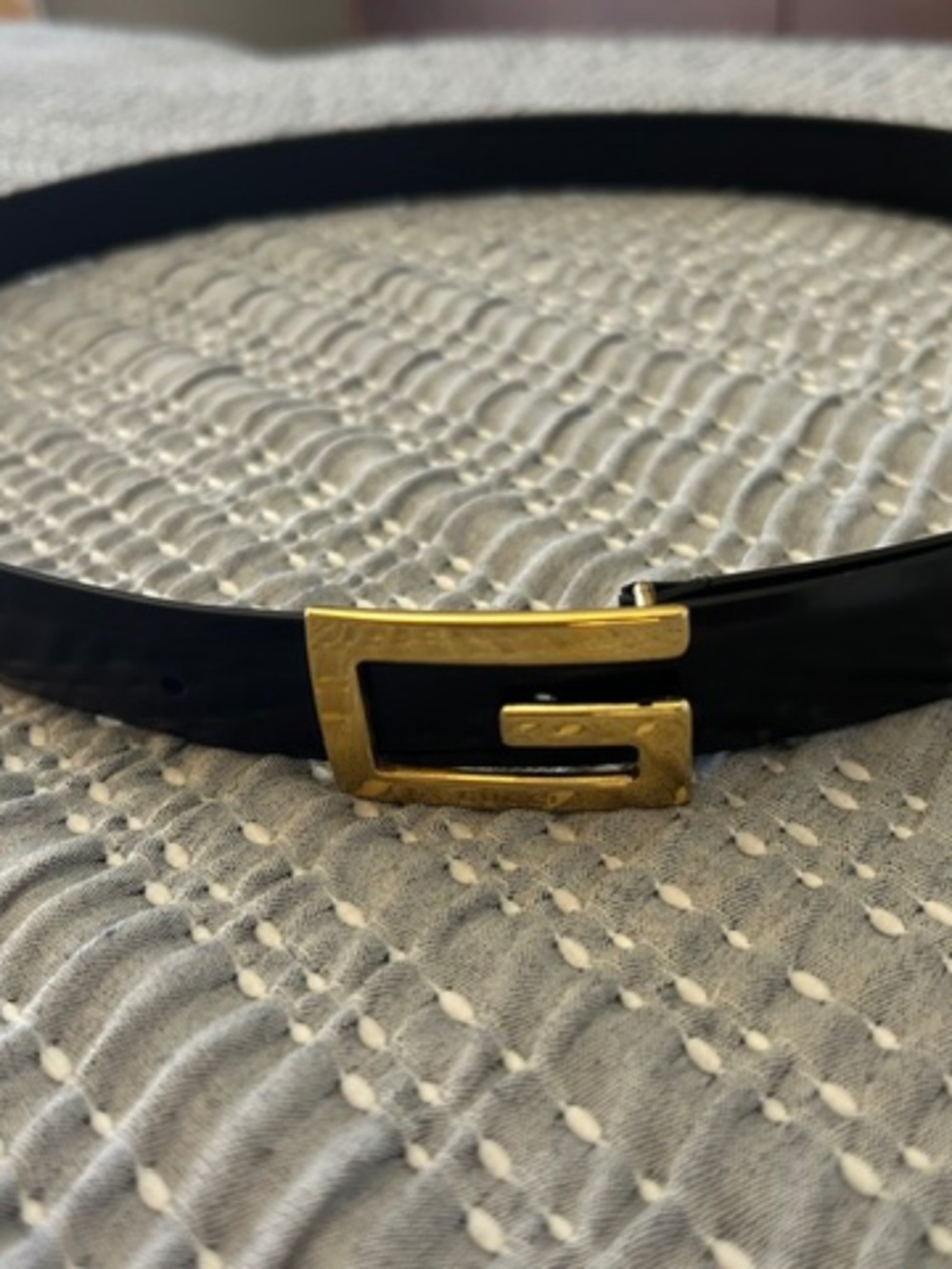Gucci Vintage Black Leather Belt with Gold Logo Buckle,  95.38  036.1046.1004
